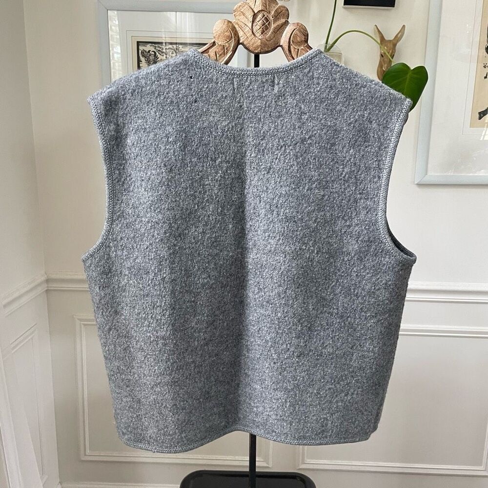 Vintage Boiled Wool Sheep Applique Full Zip Vest Grey XL - Picture 7 of 9
